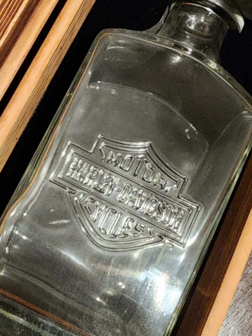Harley Davidson Decanter Wooden Set ST JOE HARLEY DAVIDSON Collectible Bar Decor